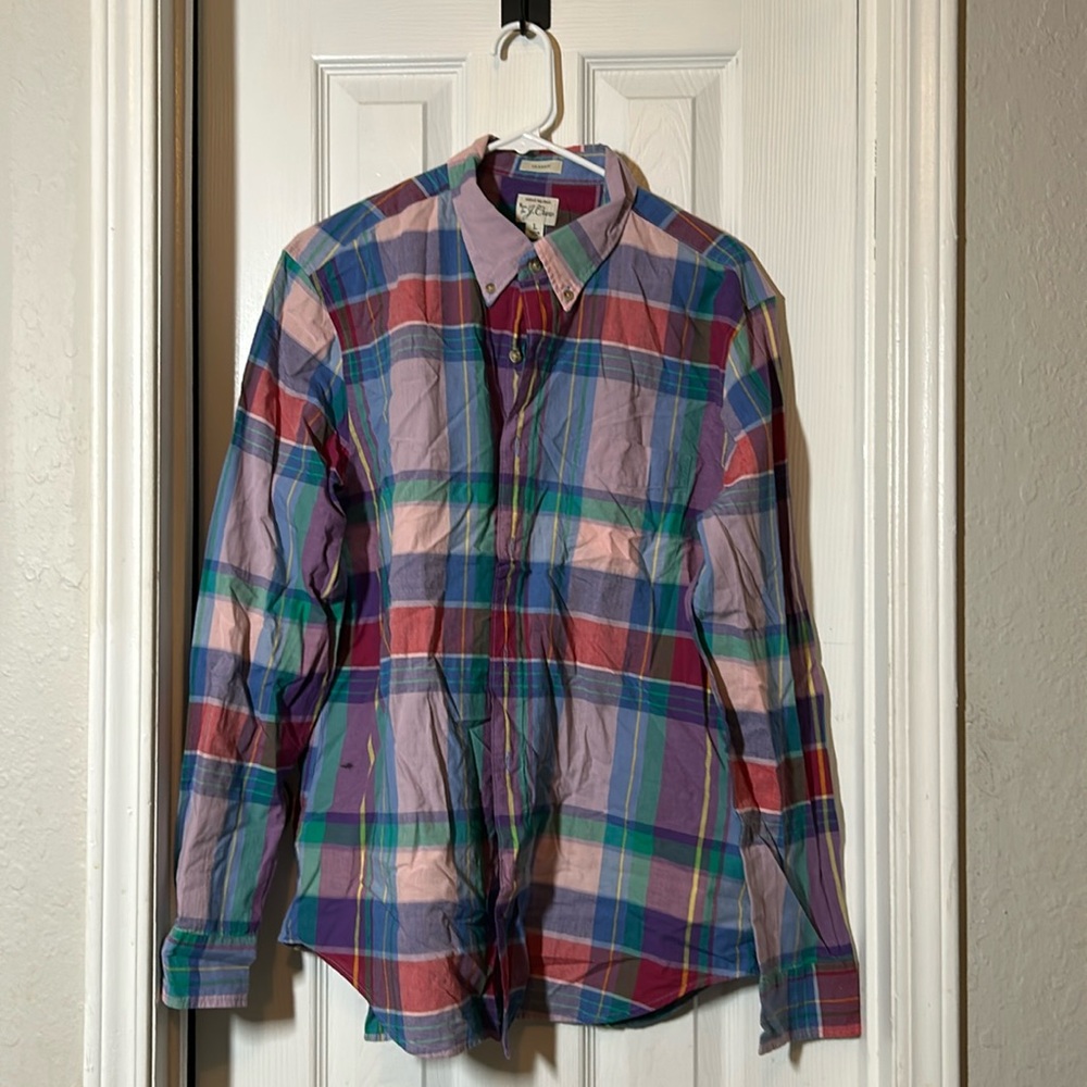 jcrew’s men’s button down/button up casual shirt. classic fit L. NWOT. madras